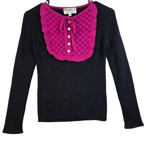 Joseph A Small Knit Top Button Pink Checker Bib Preppy Aesthetic Paris NYC